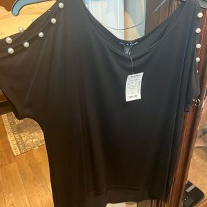 New never worn black short sleeve pretty pearl shoulder detail